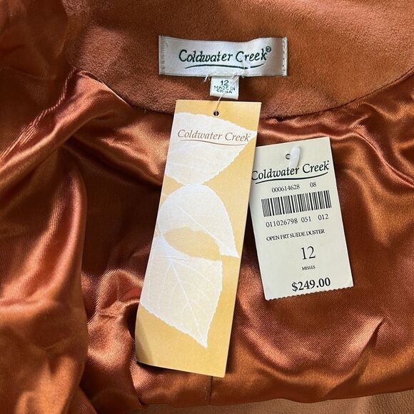 New COLDWATER CREEK open front suede duster jacket size 12 NWT leather - Picture 5 of 8